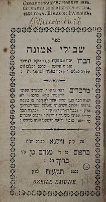 שבילי אמונה, ענייני אמונה ויראת שמים, מאת רבי מאיר אלדבי - ווילנא, תקע"ח - עותק נאה בכריכה מהודרת