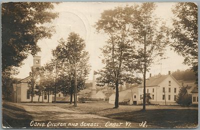 CABOT VT CONG. CHURCH & SCHOOL ANTIQUE REAL PHOTO POSTCARD RPPC. CABOT VT CONG. CHURCH &