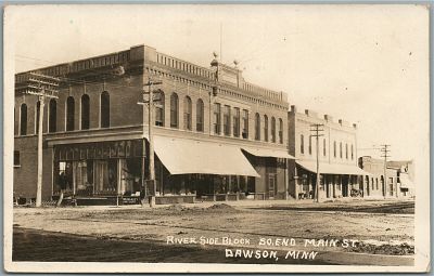 DAWSON MN SO.MAIN STREET RIVER SIDE BLOCK ANTIQUE REAL PHOTO POSTCARD RPPCДОСОН, МН, УЛИЦА С О.