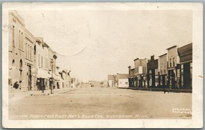 WESYBROOK MN FIRST NATIONAL BANK STREET SCENE ANTIQUE REAL PHOTO POSTCARD RPPCВЕСИБРУК МН