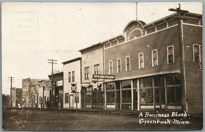 GREENBUSH MN BUSINESS BLOCK ANTIQUE REAL PHOTO POSTCARD RPPCЗЕЛЁНЫЙБУШ, МН БЛОК БИЗНЕСА