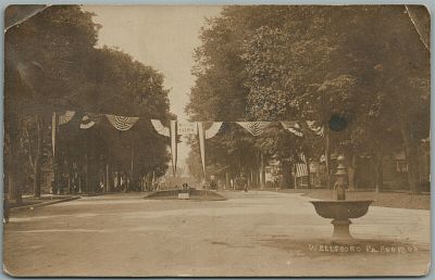 WELLSBORO PA STREET SCENE WELCOME FIREMEN SIGN ANTIQUE REAL PHOTO POSTCARD RPPCУЛИЧНАЯ СЦЕНА