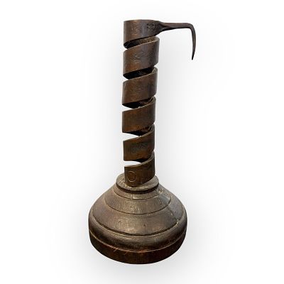 Late 18th C Spiral Twist Candlestick. Great early iron spiral twist candlestick with original