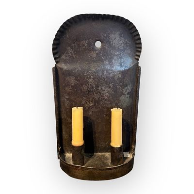 Early Tin Toleware Double Candle Wall Sconce. Very good 19th century tin toleware double candle