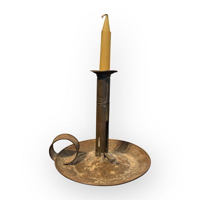 19th C Saucer Base Push Up Candlestick. 6 inch tall 19th century saucer base push up tin candle