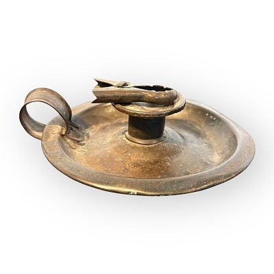 Unique 19th C Tin Candle Holder With Clamp. A unique 19 century tin saucer base candle holder