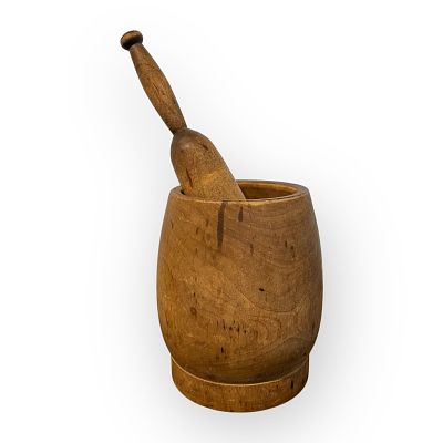 19th C Barrel Shaped Wood Mortar & Pestle. Very nice 19th century wood mortar & pestle.