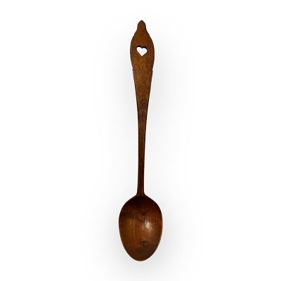 Petite Mid 1800's Wood Spoon With Heart. A sweet petite carved wood spoon with heart carved in