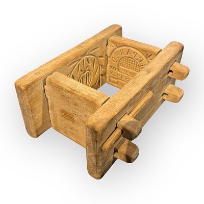 Early 4 Section Butter Mold. Mid 1800's 4 section wood butter mold. Names-designs-tulips. 7 x 5
