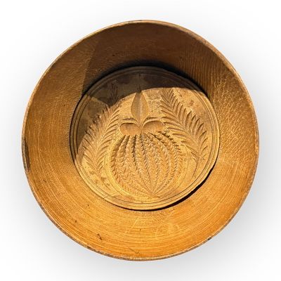 19th C Wood Butter Mold/Stamp. 19th century plunger type butter mold. All original with floral
