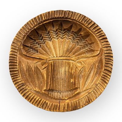 Early Wood Butter Print Deep Carved Shock Of Wheat. Good deep carved shock of wheat butter