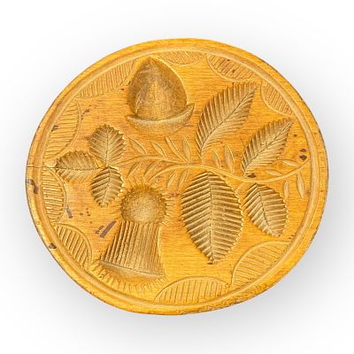 The Best Early Hand Carved Butter Print. Super carved butter print. Acorn-Thistle-Leaves. Very