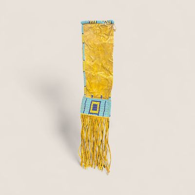 Plains Beaded & Ochred Pipe Bag. Circa 19th century, measuring a petite 27 inches in length x 