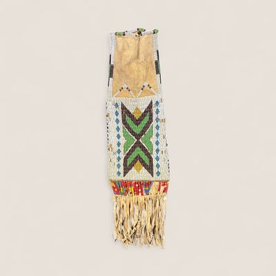 Unique Plains Beaded & Quilled Sioux Pipe Bag. Measuring approx 25 x 7 inches, some minor bead 