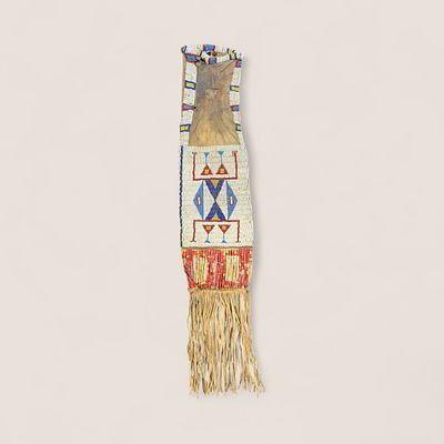 Fine 19th C Hunkapa (Sioux) Beaded Pipe Bag. Circa 1860-1880, measuring approx 34 x 7 inches. 