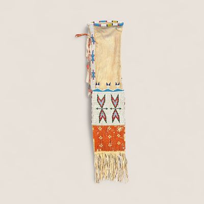Plains Native American Beaded & Quilled Tobacco Bag. Measuring 33 x 7 inches, probably circa 