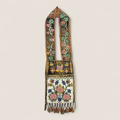 Fine Velveteen Background Great Lakes Beaded Bandolier Bag. Measuring approx 42 inches in length 