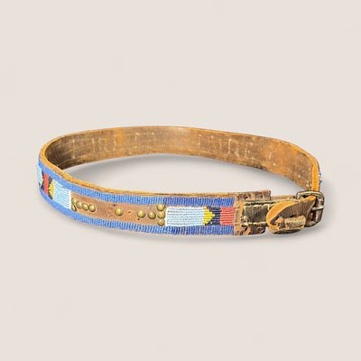 Beaded & Brass Tacked Crow Belth. Measuring approx 41 inches in length x 1 3/4 inches wide with 