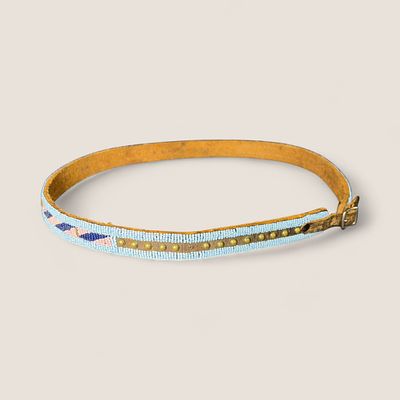 19th C Petite Beaded & Brass Tacked Crow Belt. A circa 19th century beaded belt in a nice 