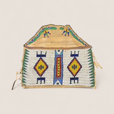 Plains (Sioux) Beaded Single Saddle Bag. Measuring approx 12 x 10.5 inches, circa 1880-1900.