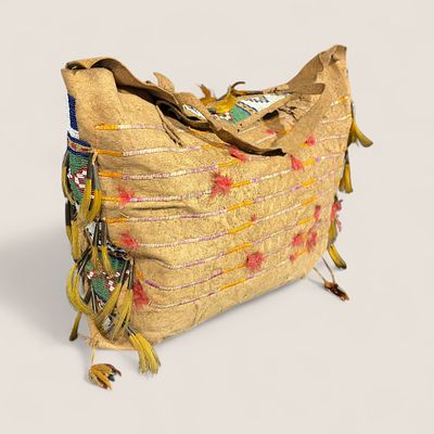 Exceptional Plains Beaded & Quilled Tipi Bag (Possible Bag). One of the finest possible bags 