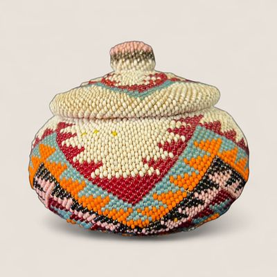 Superb Paiute Beaded Basket. Lidded basket measuring approx 3 x 4 inches, in very good overall 