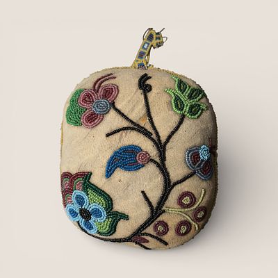 Great Lakes Beaded Pin Cushion. Circa 1900, measuring approx 5 x 6 x 2.5 inches. To bid with us 