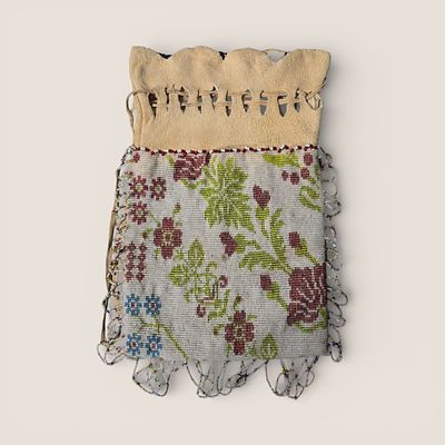 Loom Beaded Drawstring Top Bag. A larger loom beaded drawstring top bag. First part of 1900's. 