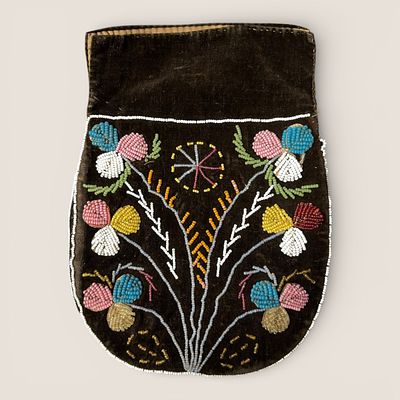 Early Eastern Great Lakes Beaded Pouch. Measuring approx 5.5 x 7.5 inches. On velveteen 