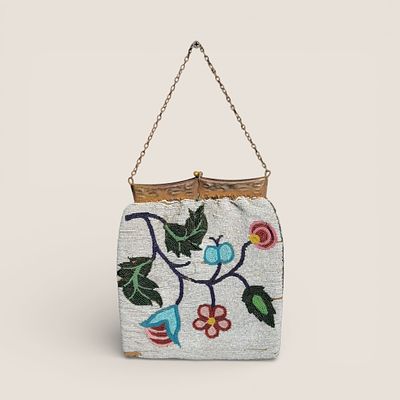 Great Lakes (Ojibwe) 19th C Beaded Clasp Purse. Circa 1880-1890, Ojibwe beaded clasp purse. Some 