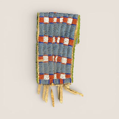 Beaded Tab Pouch. Plains, Native American. Measuring approx 8 inches when fully folded out. To 