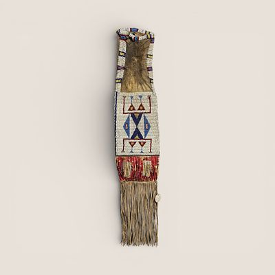 Fine 19th C Hunkapa (Sioux) Beaded Pipe BagCirca 1860-1880, measuring approx 34 x 7 inches. Hide. 