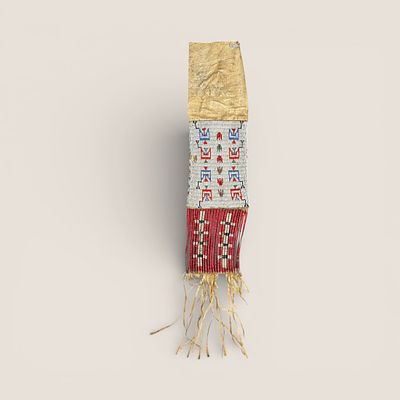 Large Plains Beaded & Quilled Native American Pipe Bag. Measuring approx 39 inches in length x 7 