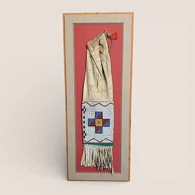 19th C Blackfoot Beaded Pipe Bag. From a lifetime midwest collection, custom frame. Excellent 