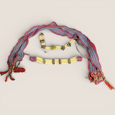 Bone Chokers & Two Yarn Sashes. Native American, two bone chokers with some loss and two great 