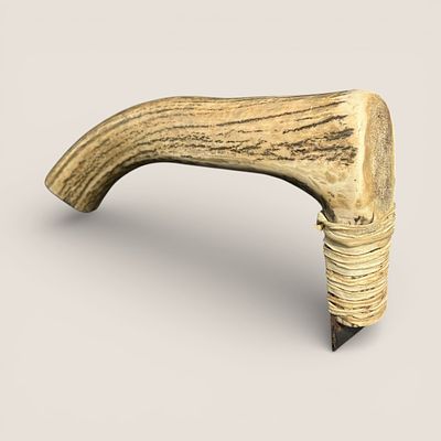 19th Century Elk Bone Adze. An excellent bone adze with iron forged blade, measuring approx 12 