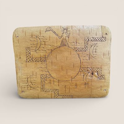 Incised Birchbark Memory Scroll. Circa 1900, Chippewa. Measuring approx 6 x 4.5 inches. To bid 