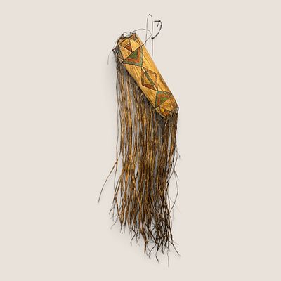 Large Painted Parfleche Container with Extensive Fringe. Circa 1890-1900, the case itself 