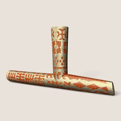 Eastern Sioux Catlinite Pipe Bowl With Inlay. T shaped bowl decorated with geometric designs 