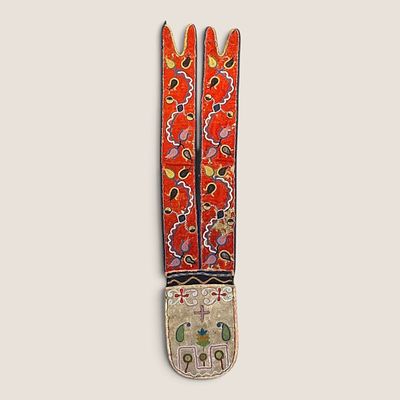 Circa 1860s Metis Cree Bandolier Bag/Shot Pouch. Measuring approx 32 inches in length x 6.5 