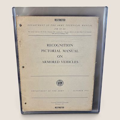 1951 " Recognition Pictorial Manual On Armored Vehicles " Book. Very nice 1951 " Recognition 