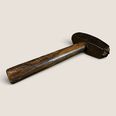 Antique Forged Iron Specialty Texturing Hammer with Turned Hardwood Handle. An antique manual 