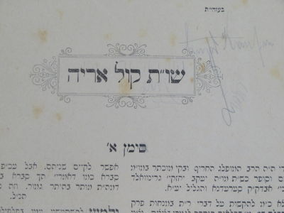 שו"ת קול אריה. מהדורה ראשונה. . ספר שו"ת קול אריה, מאת הגאון הגדול רבי אברהם יהודה הכהן שווארץ 