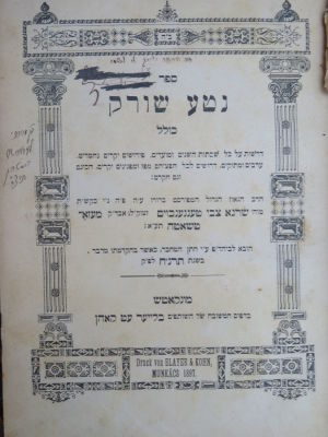 רבי שרגא צבי טננבוים. נטע שורק. . ספר נטע שורק, כולל דרשות על כל שבתות השנים ומועדים, מהגה"ק רבי 