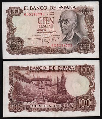 Испания 100 песет 1970 год из оборота!. Бумага. За пределы Российской Федерации лоты не отправляем!