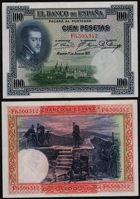 Испания 100 песет 1925 год из оборота!. Бумага. За пределы Российской Федерации лоты не отправляем!