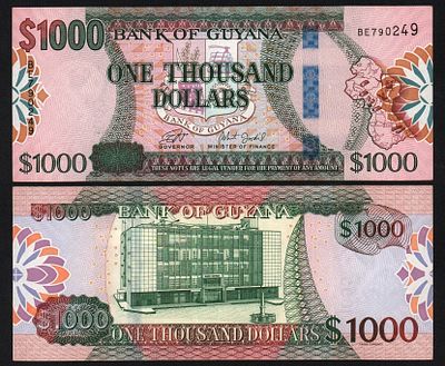 Гайана 1000 долларов 2019 год Из оборота!. Бумага. За пределы Российской Федерации лоты не 