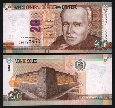 Перу 20 солей 2018 год UNC!. Бумага. За пределы Российской Федерации лоты не отправляем!