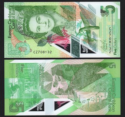 Банкнота Восточные Карибы 5 долларов 2020-2021 гг UNC!. Пластик. За пределы Российской Федерации 