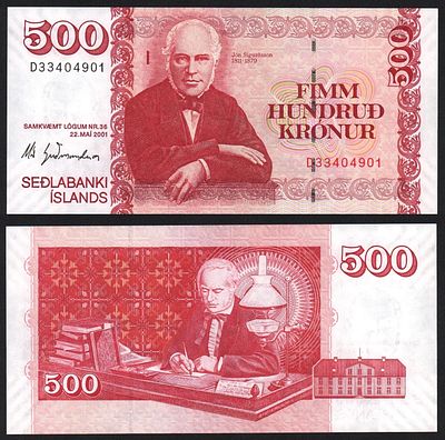 Банкнота Исландия 500 крон 2001 год UNC!. Бумага. За пределы Российской Федерации лоты не отправляем!